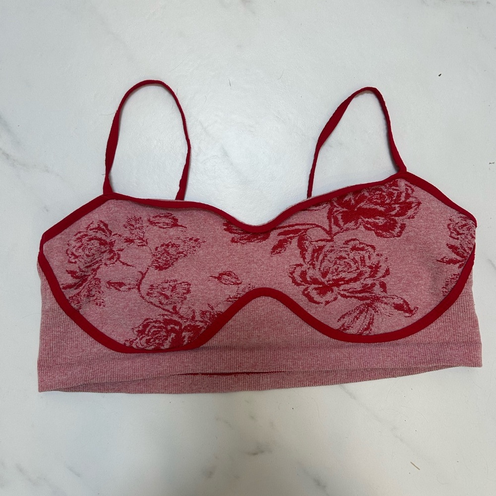 Free People Red Floral Seamless Bralette Sz M/L